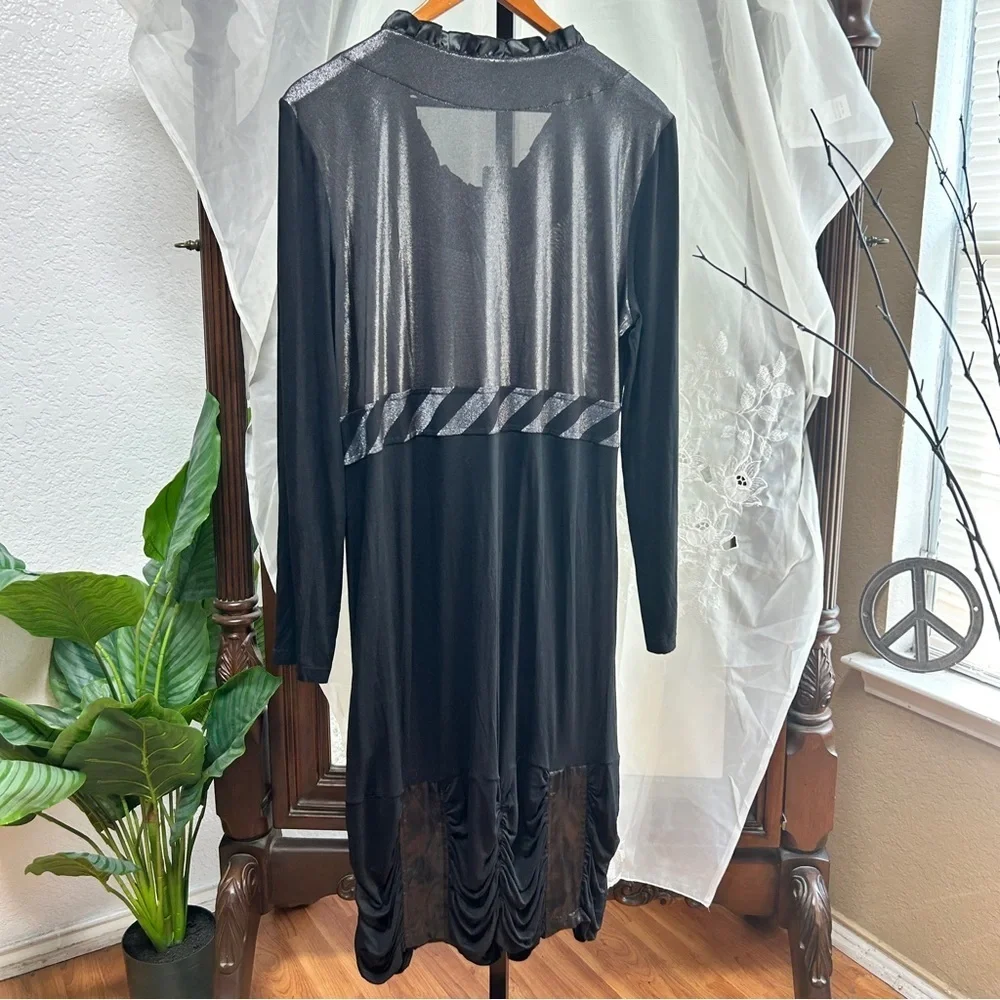 Love the Queen black lagenlook black draping dress with pockets medium new boho
